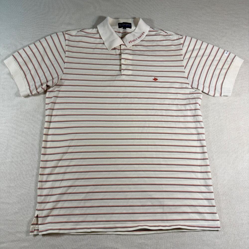 PEARLY GATES Golf Polo Shirt Mens Size 5 Large White Striped Short Sleeve Japan